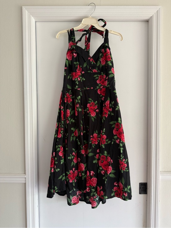 Hell Bunny Vixen Dresses & Skirts - Black Floral Midi Dress with Red Roses